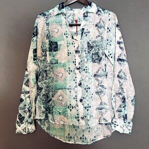 NWT RAGA Anthropologie Teal Button Down Women's Medium
